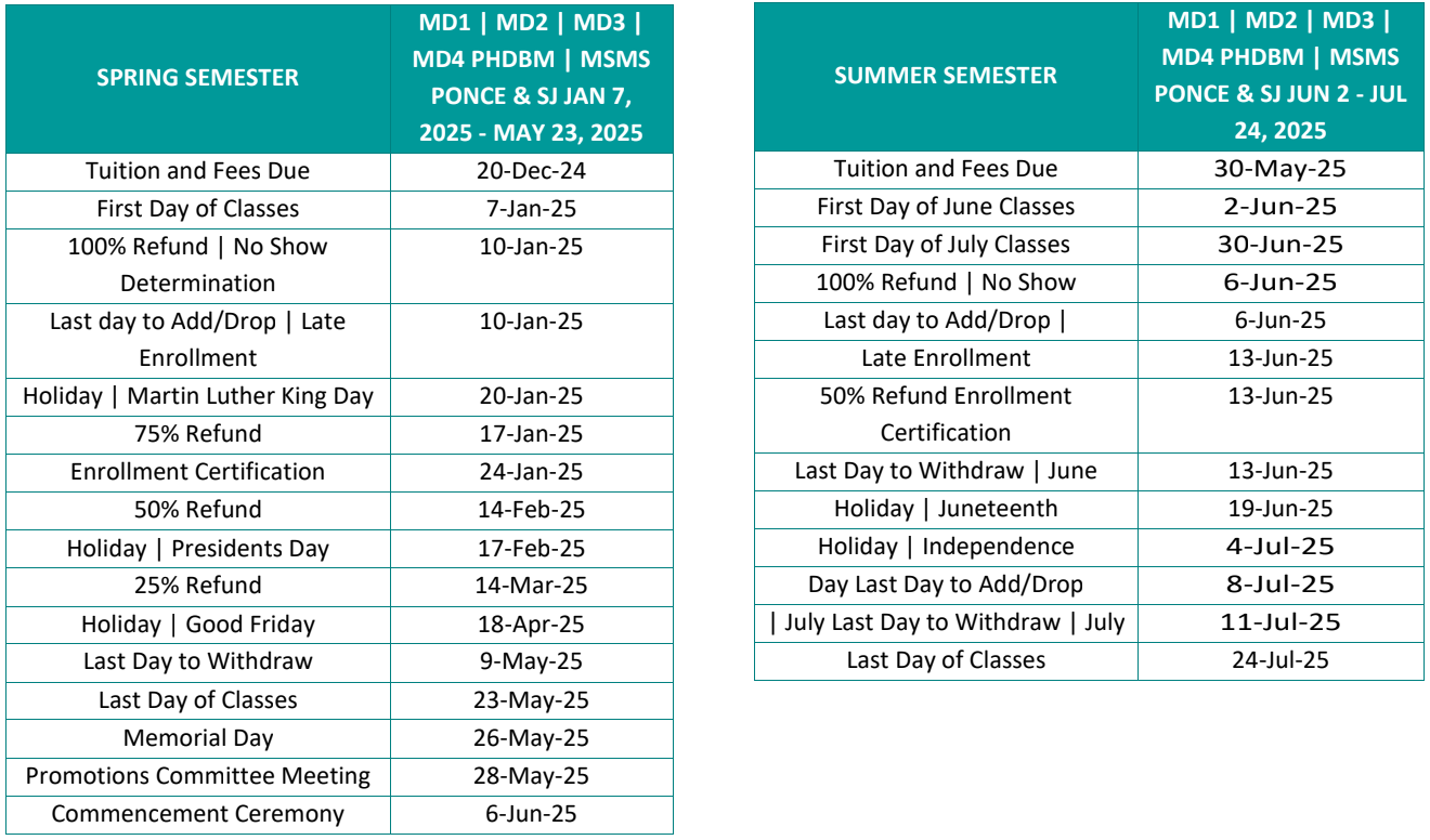 school of medicine spring academic calendar