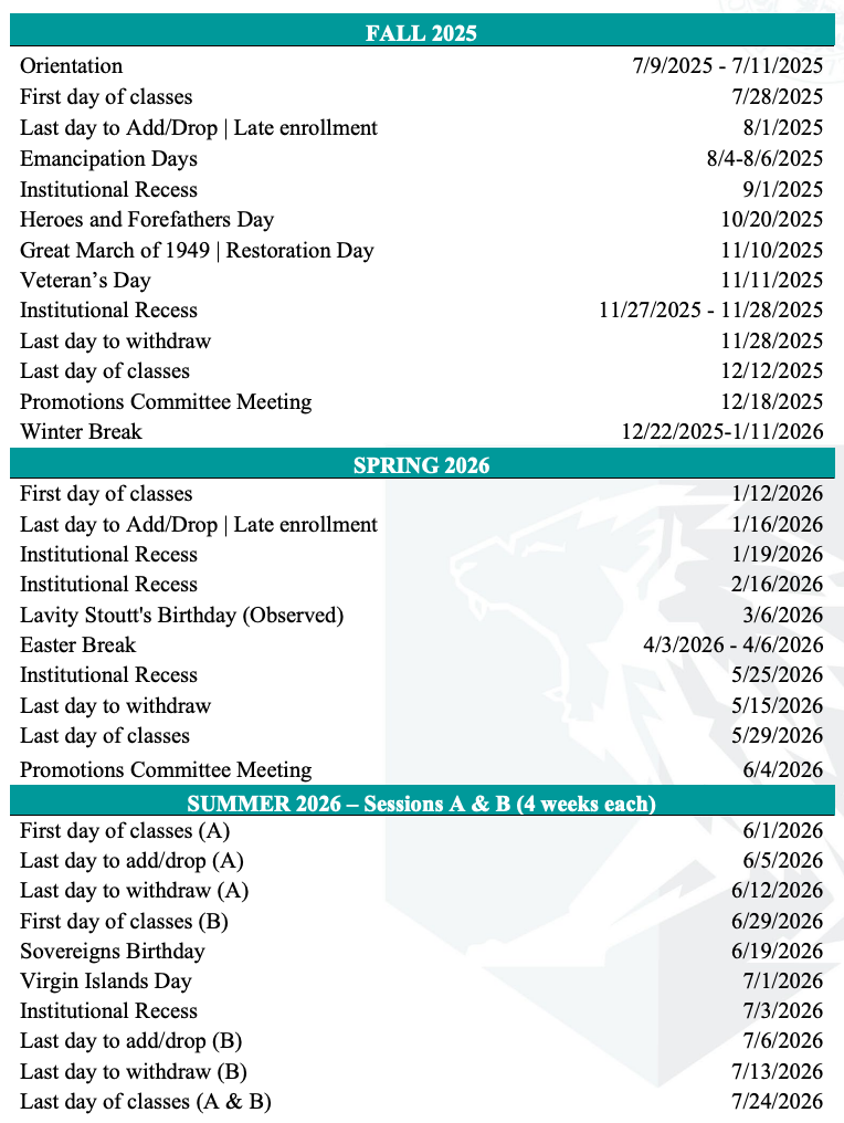 BVI Acacemic Calendar